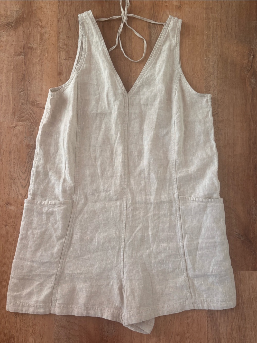 Athleta linen Cream One-Piece Romper Large Tall NWOT
